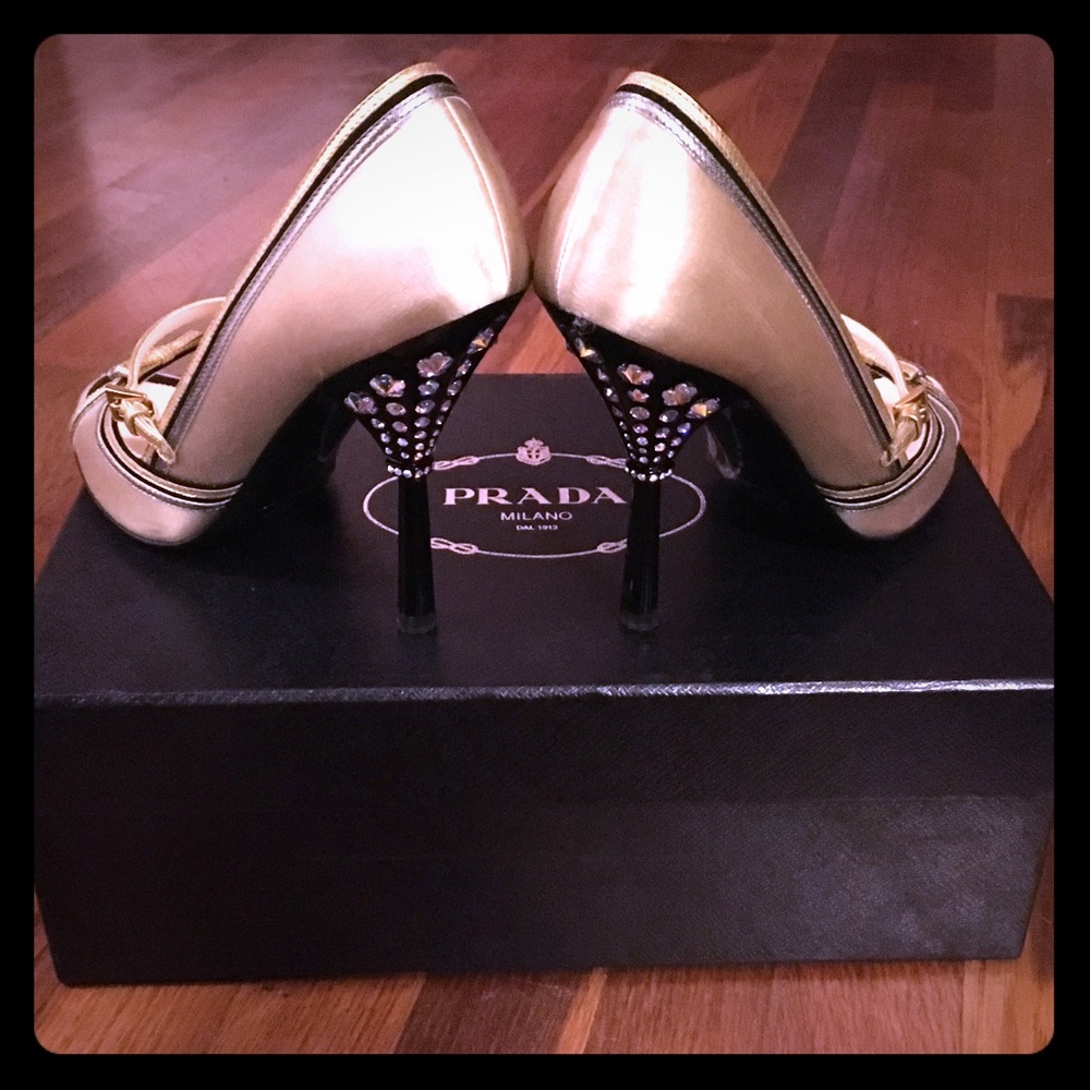 Prada Metallic Peep Toes with Swarovski Crystals